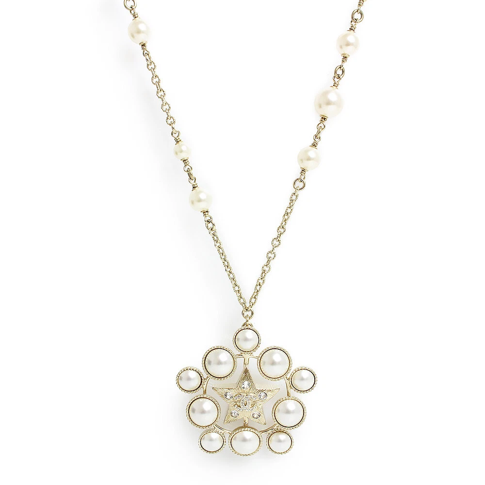 Collana con ciondolo CHANEL CC logo stella perle in resina AB2335