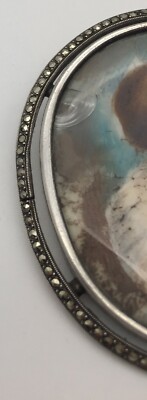 Broche Ovale En Argent Massif Et Verre Peint à La Main, Signée A. Martin - XIXe Siècle, Occasion