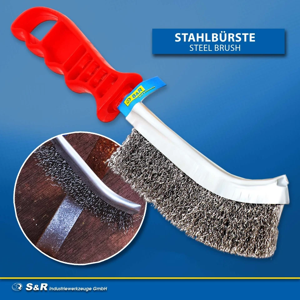 S&R 3-teiliges Hand-Drahtbürsten-Set: Edelstahl-, Messing- und Stahlbürsten - Bild 4 von 4