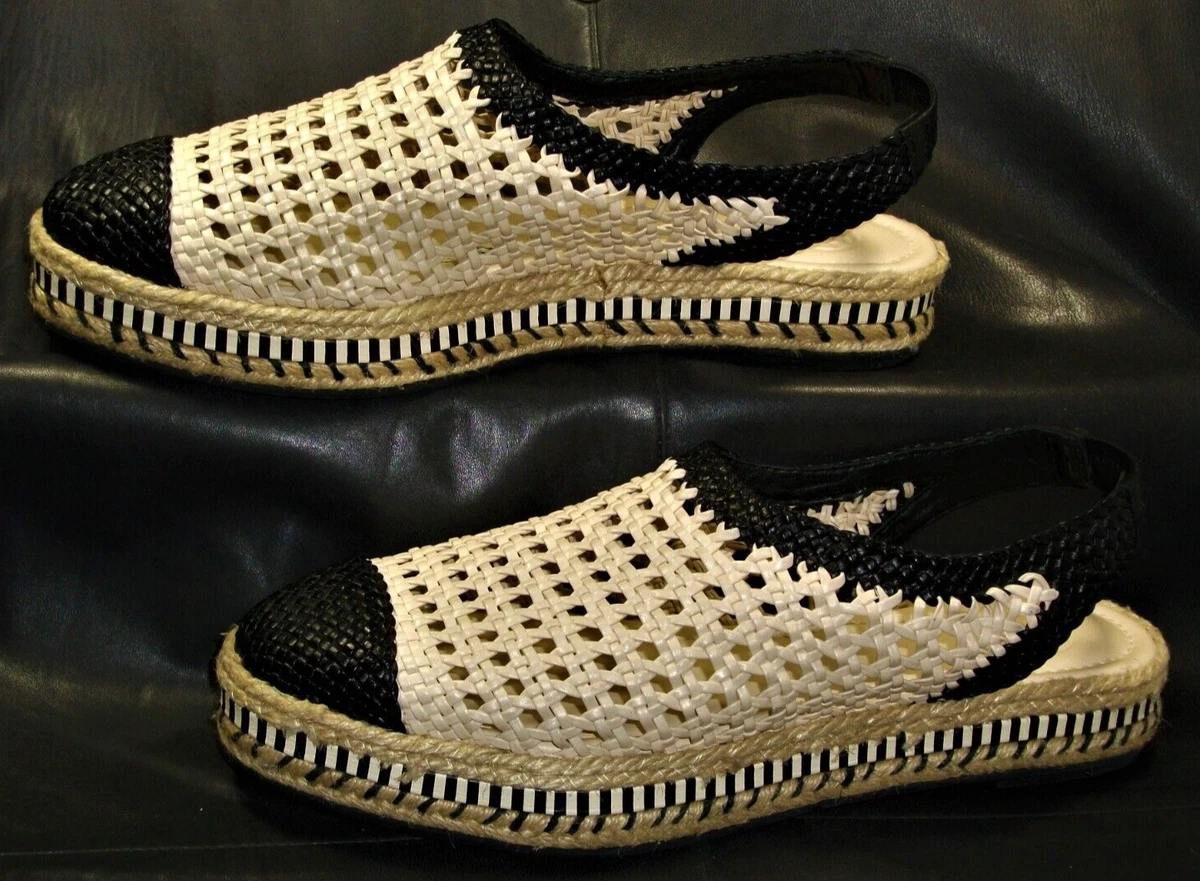 Tory Burch Dandy women s beige w black leather slingback espadrille size US 11M