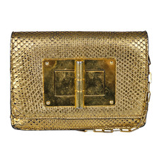 Tom Ford Natalia Womens Gold Metallic Python Leather Shoulder Bag