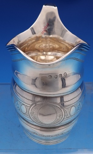 English Georgian Sterling Silver Creamer London 1802 Leaf Egg Border (#8389) - Picture 5 of 16