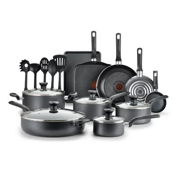T-fal Easy Care Nonstick Cookware, 20 Piece Set, Grey, Dishw