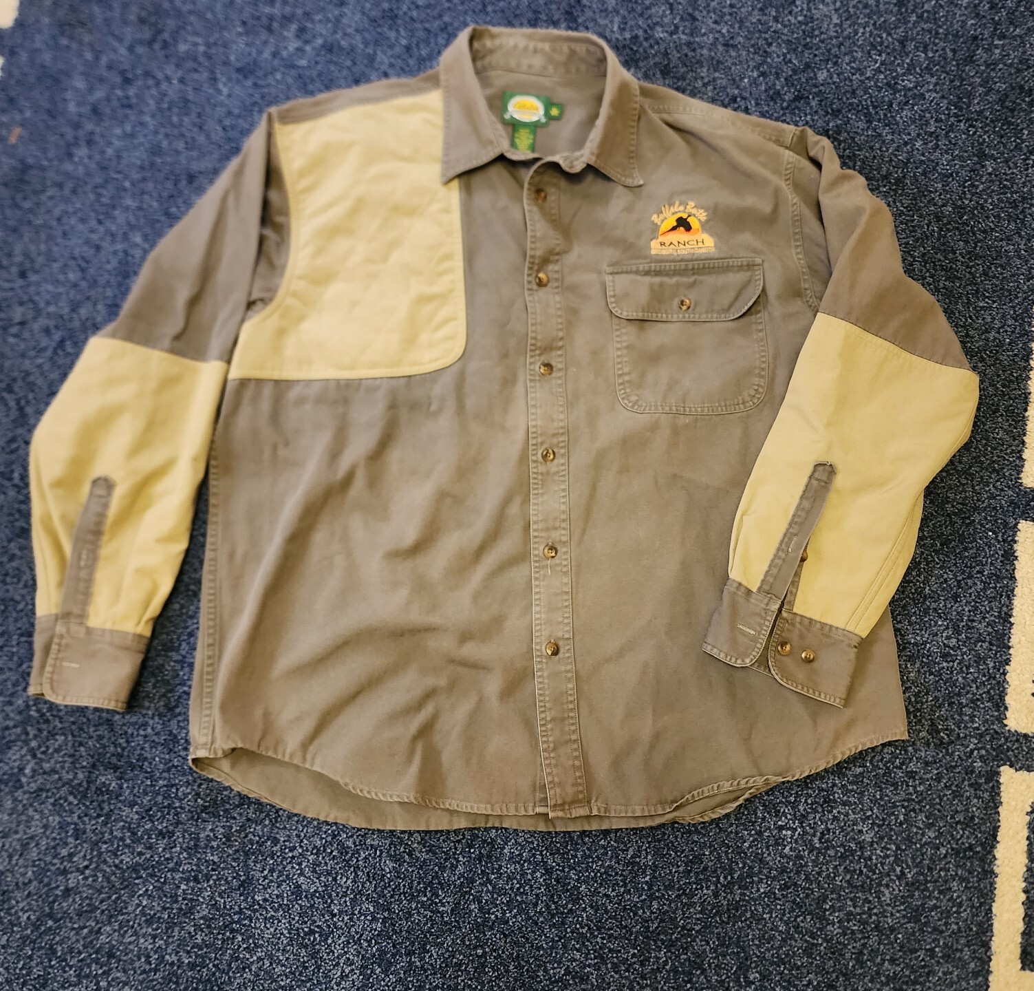 Cabela's Shooting Jacket Shirt Mens XL Button Up Green Tan Safari Field