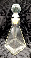 Vintage Clear Glass Pyramid Refillable Perfume Apothocary Bottle Glass Topper