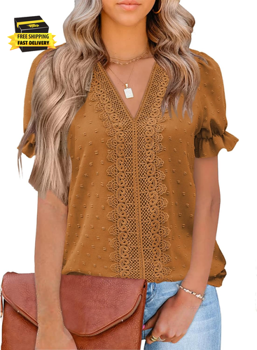Womens Summer Tops 2025 Trendy Short Sleeve Shirts Spring Clothes V Neck Tshirts