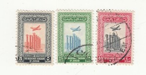 Jordan 1954 Airmail Temple of Artemis, Jerash. 5f 25f 40f SC# C8, C10, C12. Used