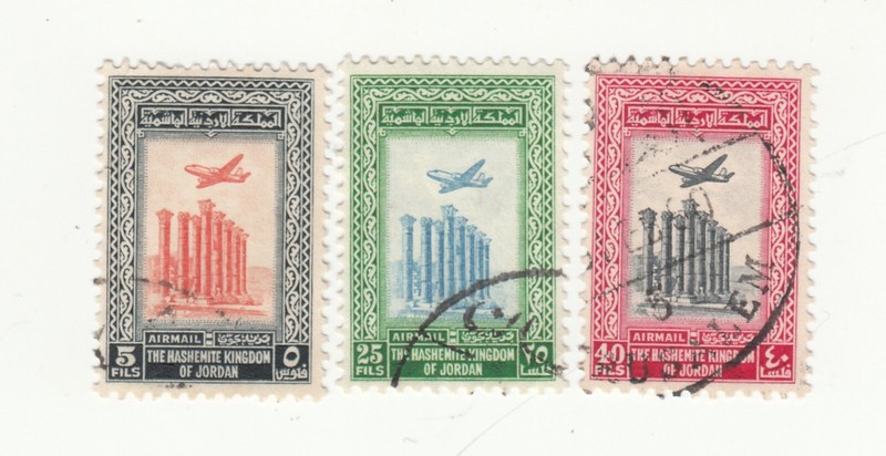Jordan 1954 Airmail Temple of Artemis, Jerash. 5f 25f 40f SC# C8, C10, C12. Used