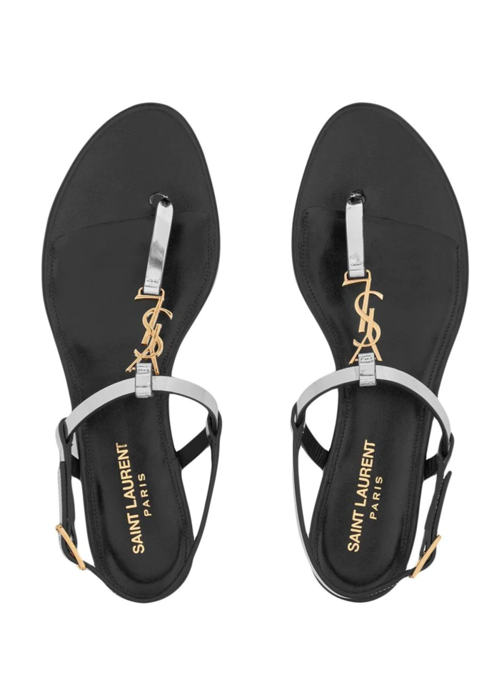 Saint Laurent YSL Logo Cassandra Iota 05 Silver Black Thong  display picture 1