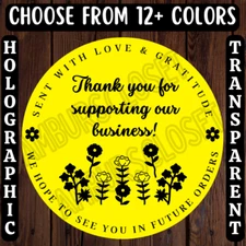 40 SMALL BUSINESS STICKERS 2" ROUND LABELS SEALS THANK YOU FLOWERS DAISY ROSES