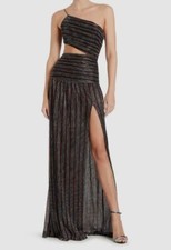 $765 Rebecca Vallance Women's Black Ronnie One-Shoulder Gown Size AUS6/US2