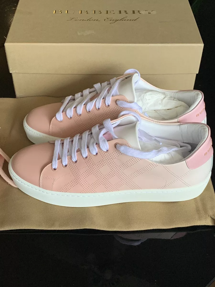 BURBERRY Westford Leather Perforated Sneakers 38EU 8US Sugar Pink SOLD OUT NEW