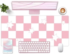 35.4"x15.7" Pink Star PU Leather Desk Mat Non-Slip Blotter Protector