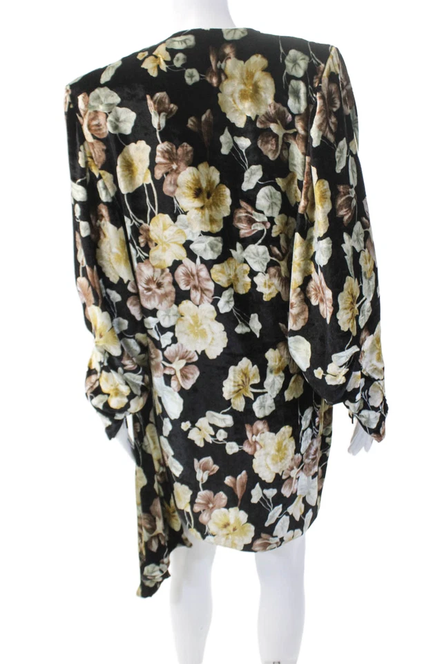 Vestido de terciopelo floral con cuello redondo manga larga Saint Laurent para mujer negro multi FR 36 Foto 3 de 4