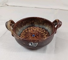 Vintage Silberdiestel Fayencen Handarbeit Schale mit Henkel Keramik 