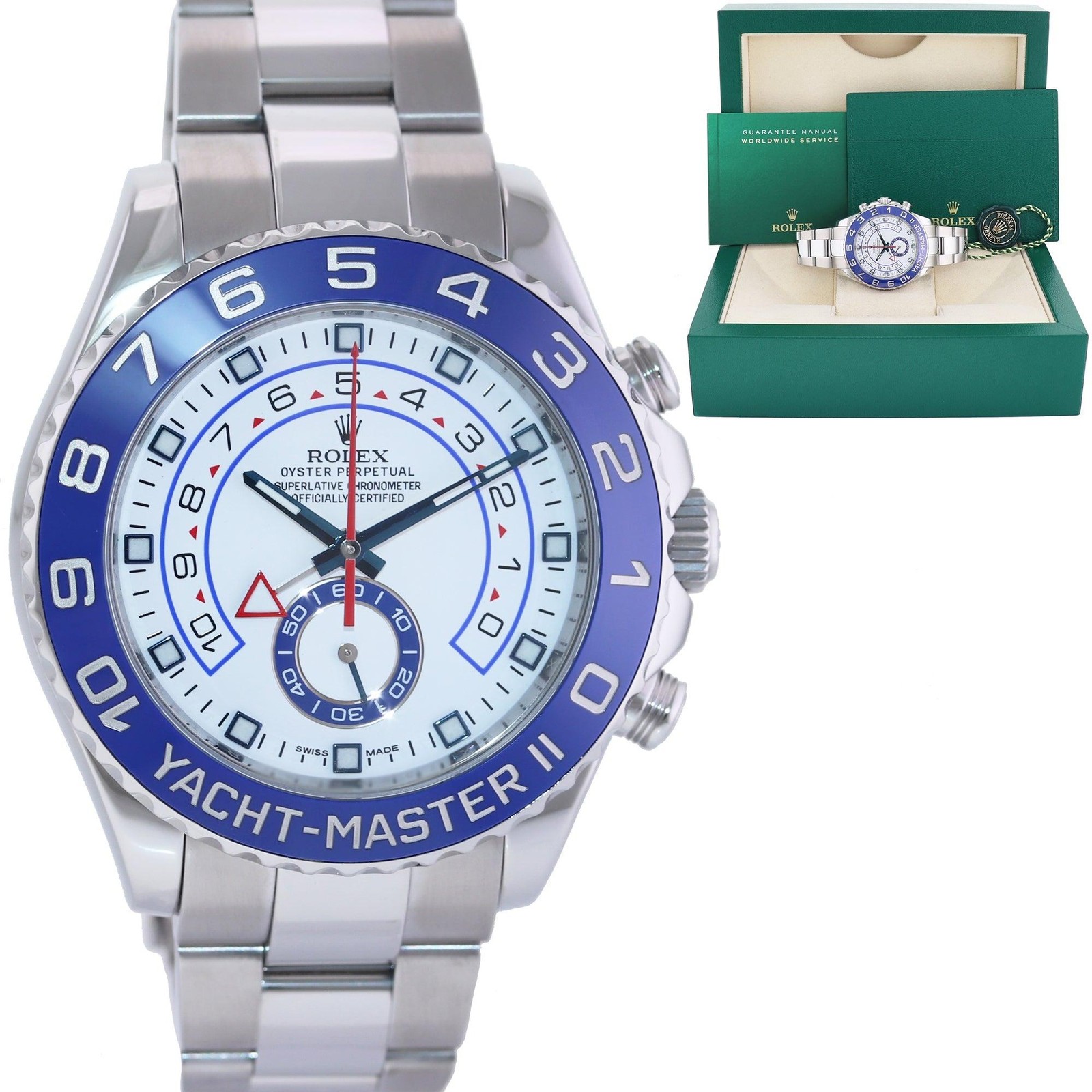 2016 MINT Rolex Yacht-Master II 44mm Steel White Blue Ceramic 116680 Watch Box