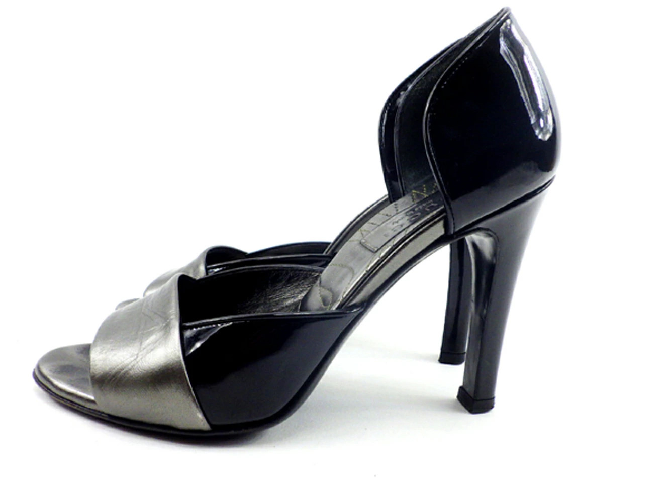 GUCCI Sandals Shoes Women's #34 Half Black x Silver Enamel x Leather T4738 Brand thumbnail 3