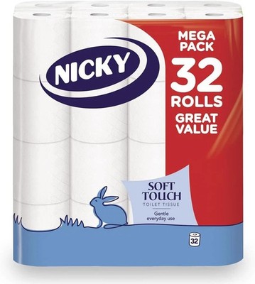 Nicky Soft Touch Toilettenpapier 32 Rollen 2-lagiges Toilettenpapier | Großpackung