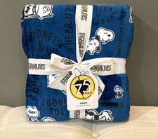 Snoopy Peanuts 75th Anniversary Berkshire Blanket Blue 60x70 Rare