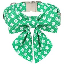 Maca Bates St. Patrick's Day Shamrock Dog Collar,Sailor Bow,Medium Girl Boy D...