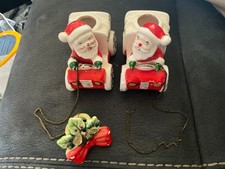 Vintage Set of 2 COMMODORE SANTA Candle Holder Cars 1 hugger Christmas Japan