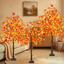 3 Pack 4/5/6FT 300 LED Lighted Maple Tree, Artificial Fall Tree Warm White