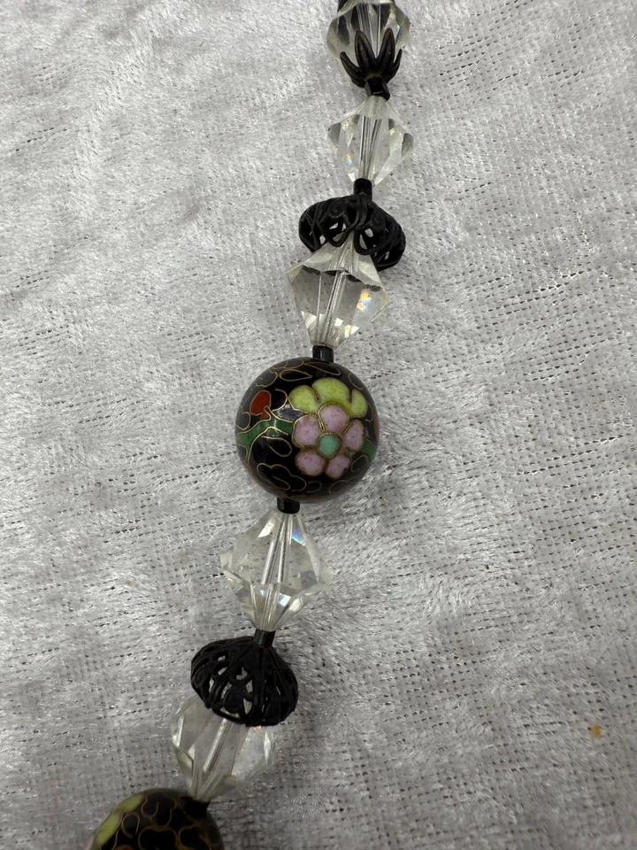 Vintage Laguna Necklace Cloisonne Enamel Glass Beaded Signed 24” - Image 4 of 4