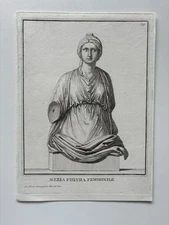 Antique Engraving Mezza Figura Femminile by Domenico Campiglia Female Statue
