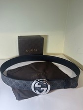 GG Mono Black/GreyGUCCl Canvas Belt Silver Buckle