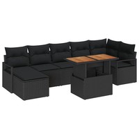 Garten Essgruppe Sitzgruppe Mit Kissen 8-Teilig Schwarz Braun