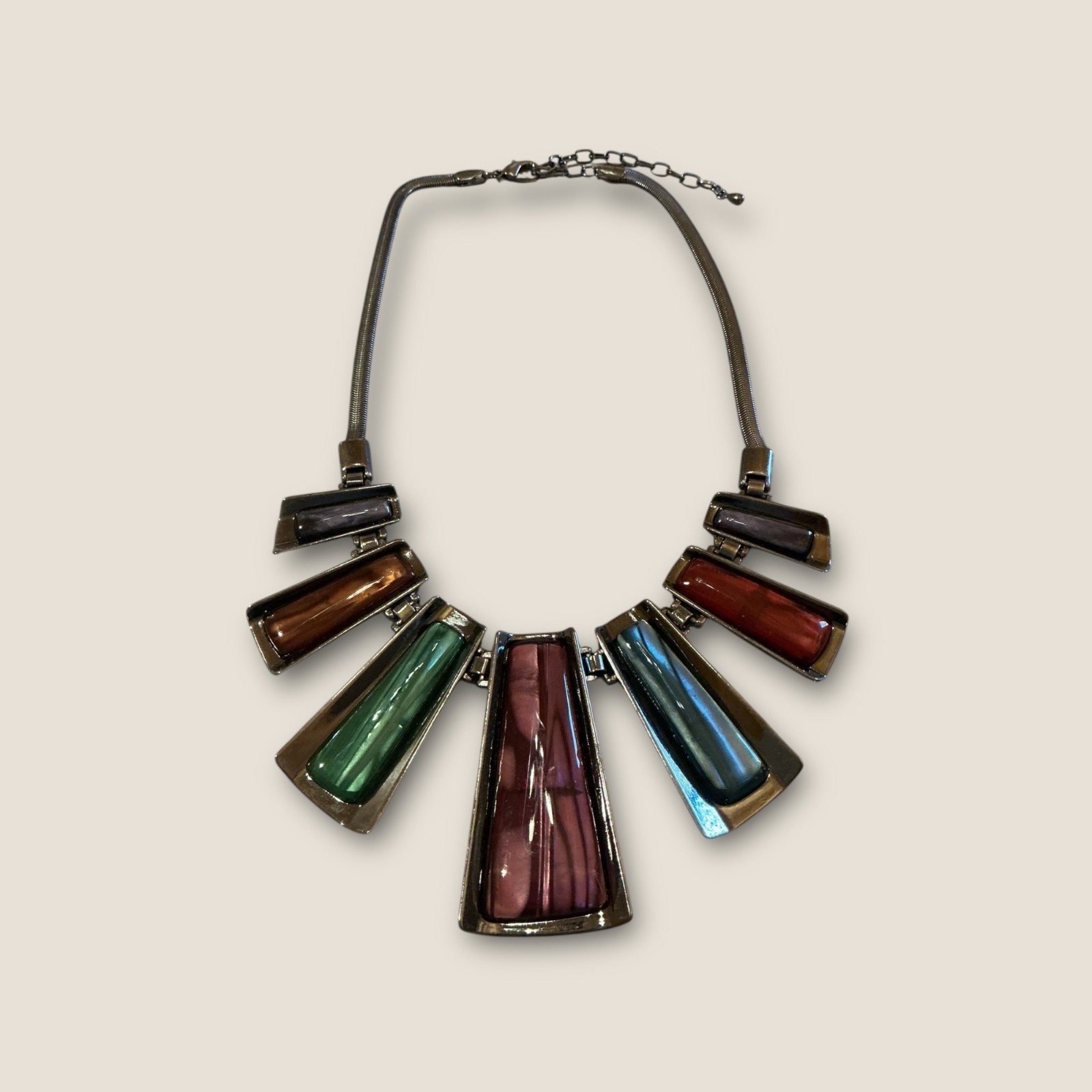 Boho Statement Necklace With Multicolor Panels  A… - image 1
