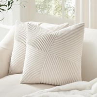 Kissenbezug 40X40 Creme Kordsamt 2Er Set Streifen Muster Dekokissen Wohnzimmer