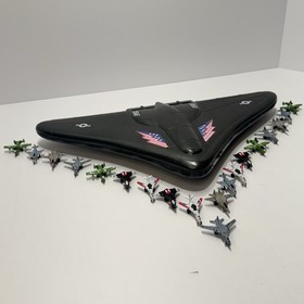 1989 Micro Machines Black Grey Stealth Bomber Carring Case w/ 19 Aircraft Toys