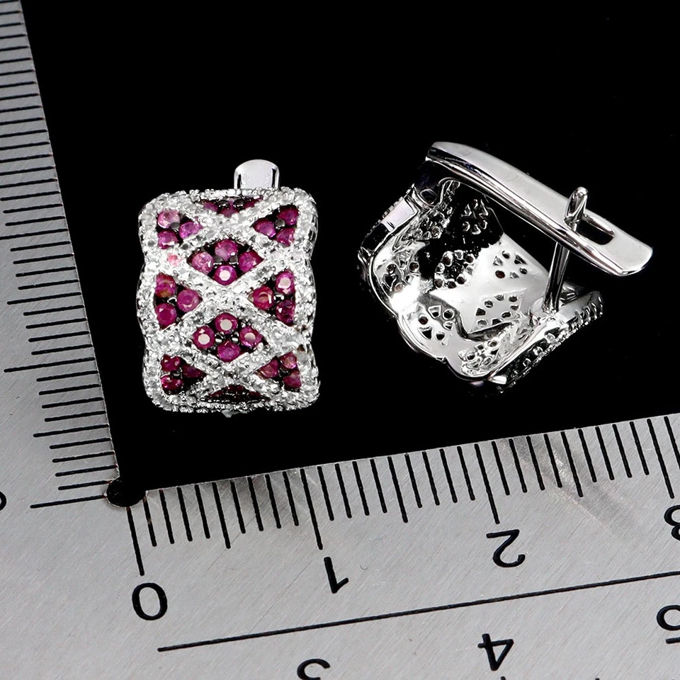 Серьги из стерлингового серебра 925 пробы с круглым розовым сапфиром и драгоценными камнями без импортных сборов из США - Изображение 3 из 4