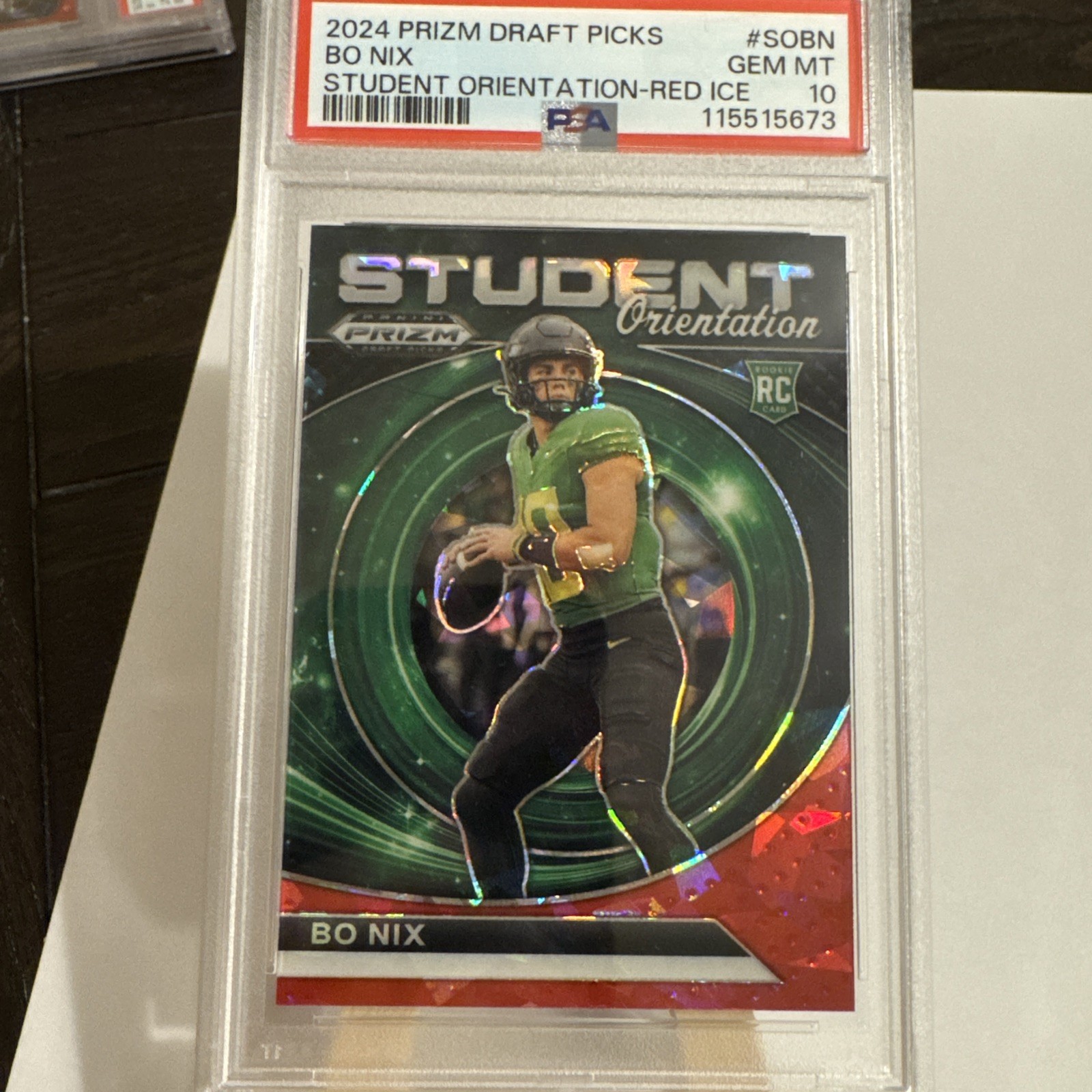 PSA 10 Bo Nix 2024 Panini Prizm Draft Picks Student Orientation Red Ice Prizm RC