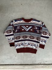 VTG 90s Towncraft Acrylic Crewneck Maroon Blue Cosby Grandpa Knit Sweater Size L