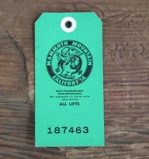 Vtg  1960s 70s  Mammoth Mountain Ski Lift Ticket Stub  Vintage California
