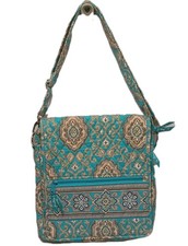 Vera Bradley Totally Turquoise Paisley Quilted Crossbody Bag Pockets L Purse New