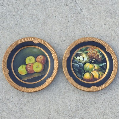 Vintage Raymond Waites Toyo Trading Co Decorative Plates Black Gold Fruit Set