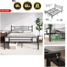 Full Bed Frame with Headboard Footboard Metal Platform Bed No Box Spring Support