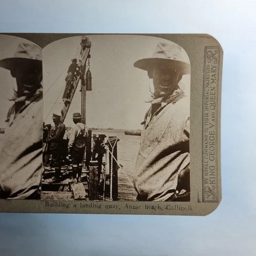 WW1 Military Stereoview C1916 Real Photo Turkey Gallipoli Anzac Quay Engineers