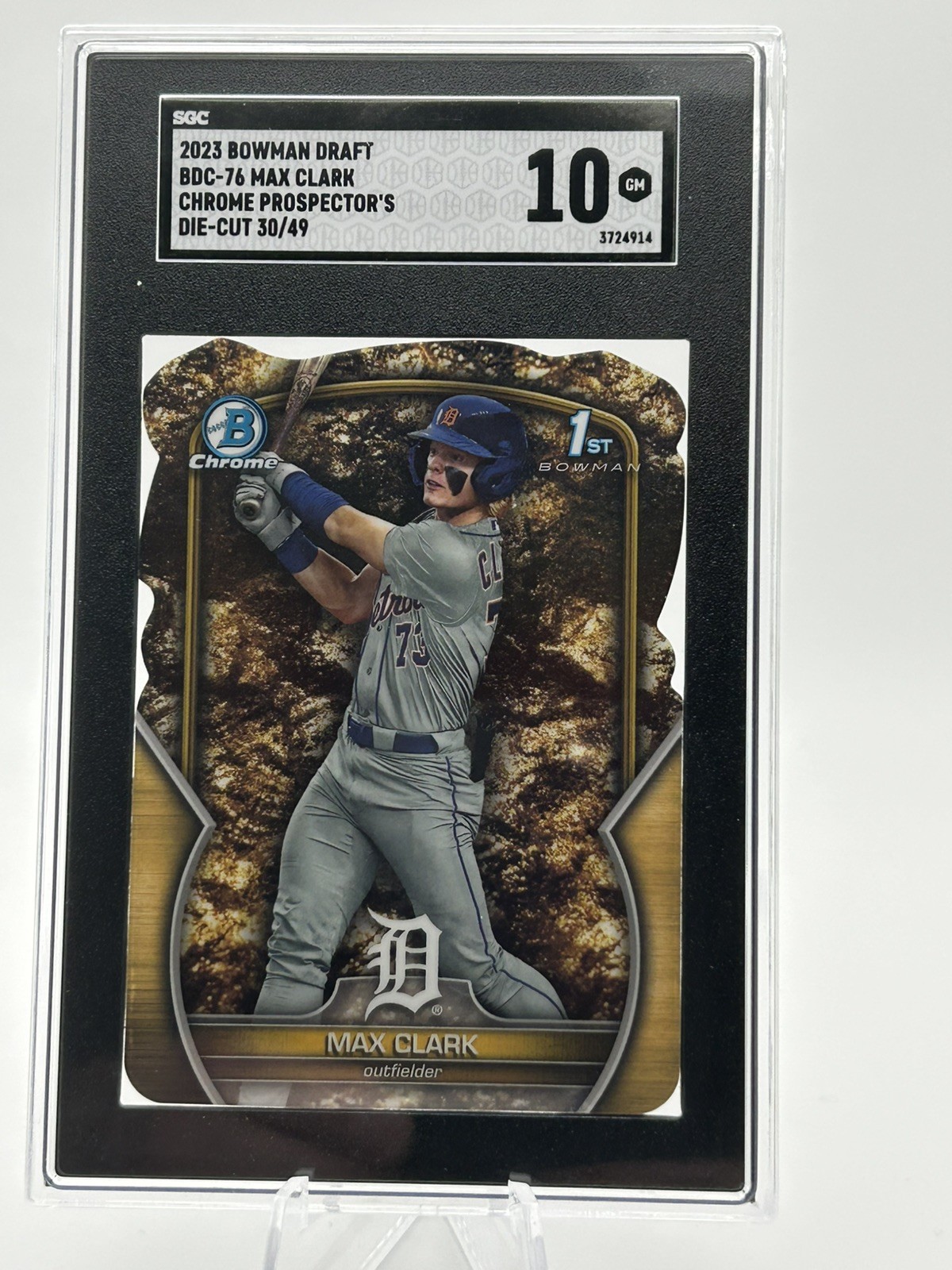 2023 Bowman Chrome Draft 1st Max Clark Prospectors Die-Cut GOLD #/49 SGC 10