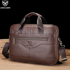 LEBULLBRO Mens Genuine Leather Briefcase Shoulder Messenger Bags Work Laptop Bag