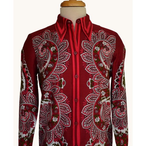 Vintage 70s Vera Neumann Paisley Floral Print Blouse, Burgundy White, S Small
