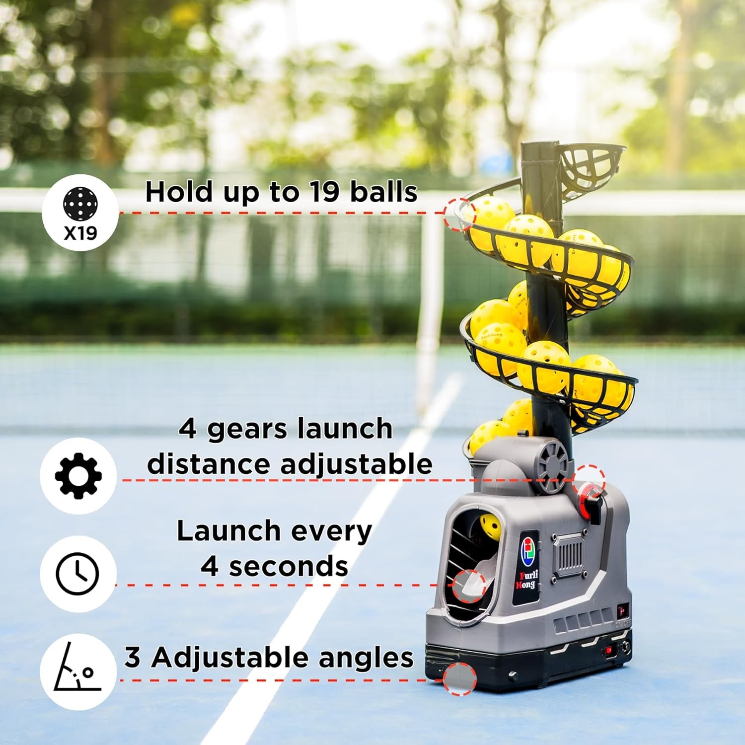 681PBH Pickleball Machine with Auto Swing, 3 Angles & 4 Speeds Grey 