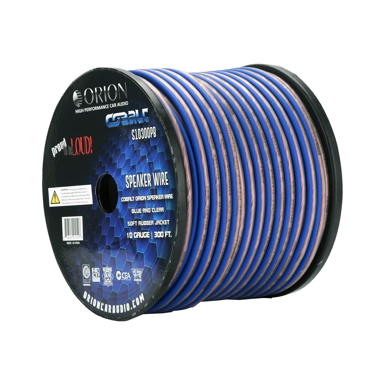 ORION Cobalt Series 10 Gauge Speaker Wire - Blue and Clear, 300 Feet Roll