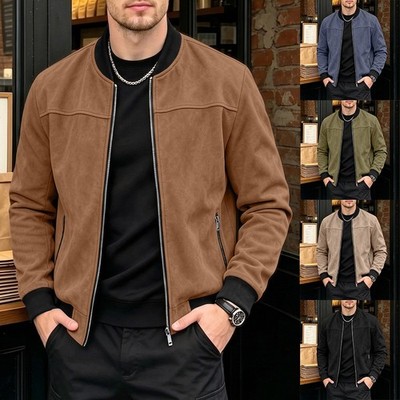 Vintage Style Herren Wildleder Jacke Langarm Mantel Normale Kleidungslänge