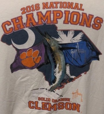 2XL Clemson Tigers 2016 National Champions white Guy Harvey Shirt Fishing Rare