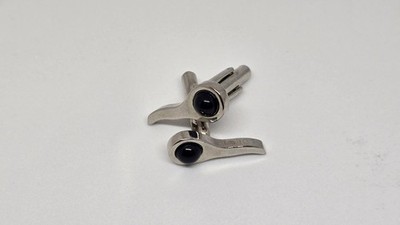 LOEWE Silver-Tone Cufflinks Black Cabochon Vintage Designer Men s Accessory