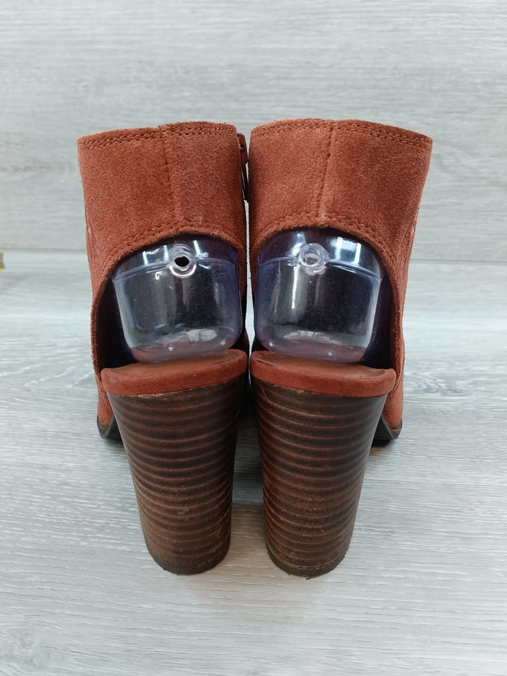 Botín para mujer Lucky Brand 7,5 rosa bordado punta abierta marrón occidental gamuza boho Foto 4 de 4